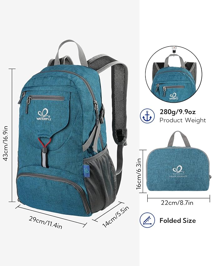 WATERFLY Small Lightweight Packable Backpack: 20l Ultra Light Foldable Travel Hiking Camping Daypack Day Pack for Man Woman