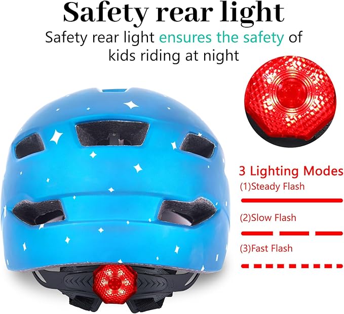 Kids Bike Helmet, Youth Toddler Boys Girls Helmets, 2 Size Adjustable for Ages 2-3-5-8-14 Years, Child Helmet with Visor and LED Light, Lightweight Multi-Sport Bicycle Scooter Cycling Helmets