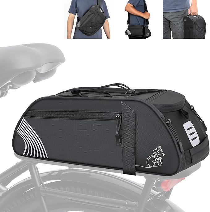 YEEGO DIRECT Bike Rack Bag, 14L Expandable Capacity Bike Bags for Bicycles Rear Rack,Waterproof Bike Trunk Bag, Bike Panniers Reflective Design, Crossbody Shoulder Bag for Commuting Outings