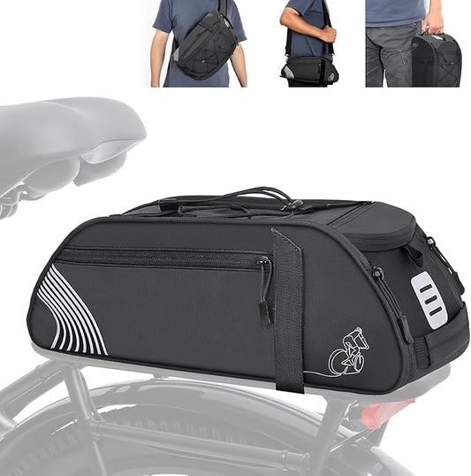 YEEGO DIRECT Bike Rack Bag, 14L Expandable Capacity Bike Bags for Bicycles Rear Rack,Waterproof Bike Trunk Bag, Bike Panniers Reflective Design, Crossbody Shoulder Bag for Commuting Outings