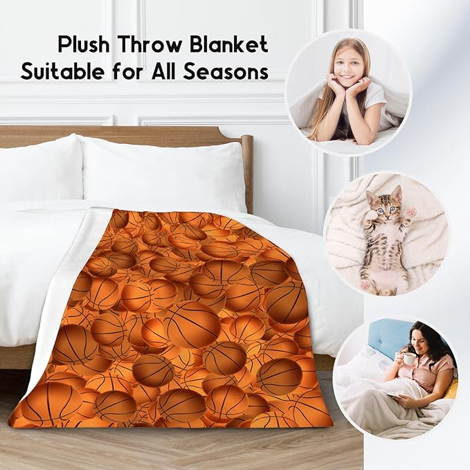 Basketball Gifts for Boys, Basketball Blanket for Girls Boys, Sport Throw Blankets for Player, Kids Throws for Living Room, Fleece Plush Throws Present Ideas (60x80 Inch)