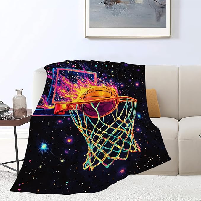 Basketball Blanket, Basketball Blanket, Sports Ball Gifts Blankets Stuff Fleece Flannel Plush for Boys Men Women Girls Lovers Adults Soft Bedding Gift for Sofa Bed Office Home Decor 80"x60"