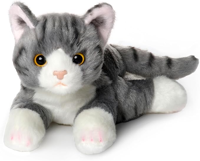 Bearington Collection Lil' Socks Cat Plush Toy - 8-Inch Striped Realistic Cat Stuffed Animal for Kids