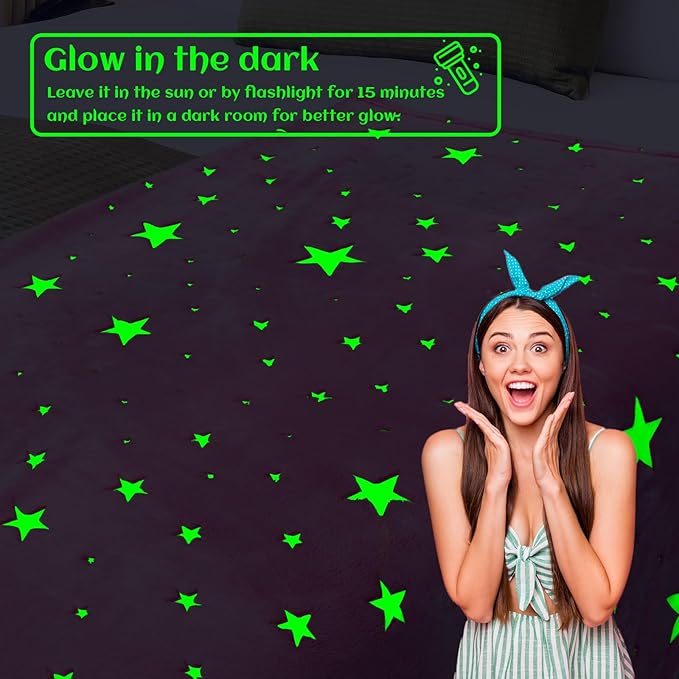 Preppy Blanket Glow in The Dark Blanket Girls Pink Star Blankets Fleece Blankets Birthday Gifts for Kids Soft Throw All Seasons