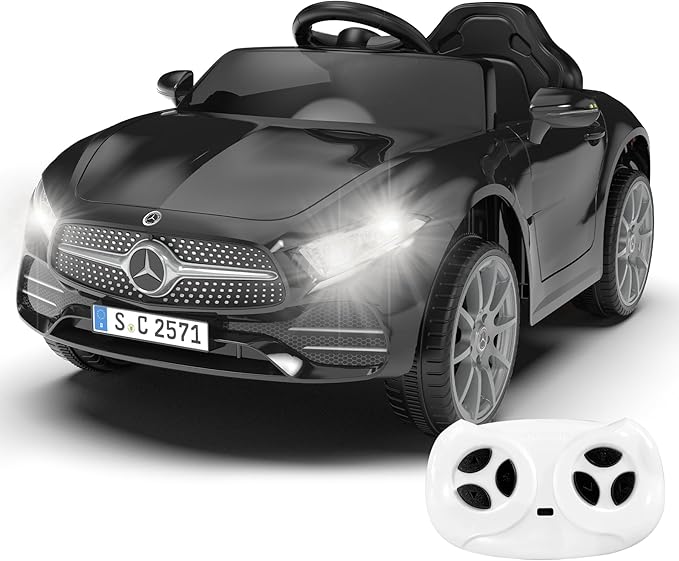 12V Kids Ride On Car with 2.4G Remote Control,Battery Powered Electric Car Ride On Vehicle Double Doors, 5 Point Safety Belt,LED Light (SC-Black)