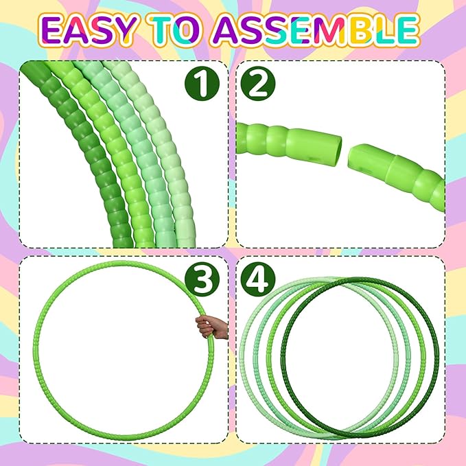 Syhood 12 Pcs Toy Color Hoop Plastic Detachable Adjustable Hoop Light Weight Exercise Fitness Equipment Toy Waist Ring for Adult Party, 3 Sizes (Gradient Green)