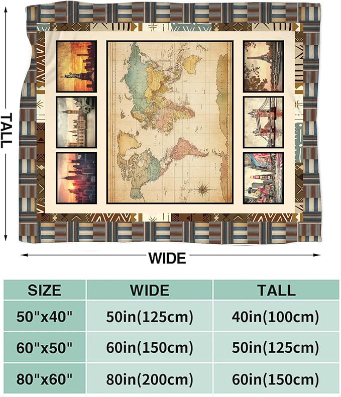 World Map Throw Blanket Ultra Soft Cityscape Flannel Blanket Lightweight Cozy Print Blankets Gift for Women and Men Couch Sofa Bed 80" x 60"