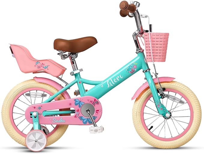 Glerc Sasha Girls Bike, 12-20 Inch Kids Bike for Ages 2-13 Years Old Children, Retro Vintage Style Kids Bicycle with Doll Bike Seat, Basket and Training Wheels, Multiple Colors