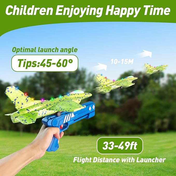3 Pack Airplane Launcher Toys, 13.2 inch LED foam 2025 F-15 Eagle fighter jet ＆ Glider Catapult Plane for Boys, Flying Toys Christmas Birthday gifts for Boys Girls 4 5 6 7 8 9 10 11 12 Year Old