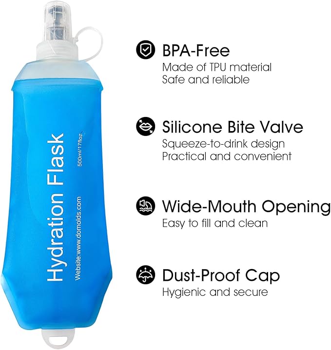 GYGYL Soft Flask, TPU Collapsible Soft Water Bottle for Hydration Pack, Running Vest, Leak-Proof Folding Water Bottle for Hiking Cycling Climbing Jogging-250ml Blue