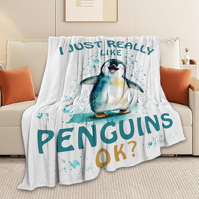 Penguin Blanket Cute Penguin Throw Blanket Gifts for Kids Girls Boys Adults Women Men Super Soft Cozy Plush Fluffy Fuzzy Fleece Blanket Decor 60''X80''