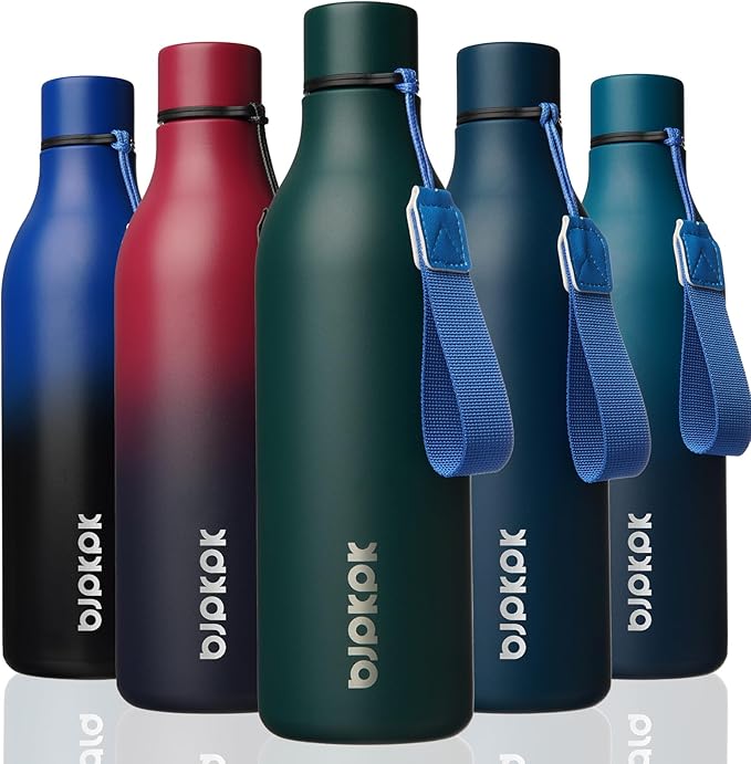 BJPKPK Insulated Water Bottles, 25 oz Stainless Steel Metal Water Bottle with Strap, BPA Free Leak Proof Thermos, Mugs, Flasks, Reusable Water Bottle for Sports & Travel, Army Green