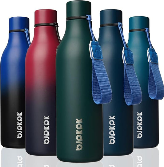 BJPKPK Insulated Water Bottles, 25 oz Stainless Steel Metal Water Bottle with Strap, BPA Free Leak Proof Thermos, Mugs, Flasks, Reusable Water Bottle for Sports & Travel, Army Green