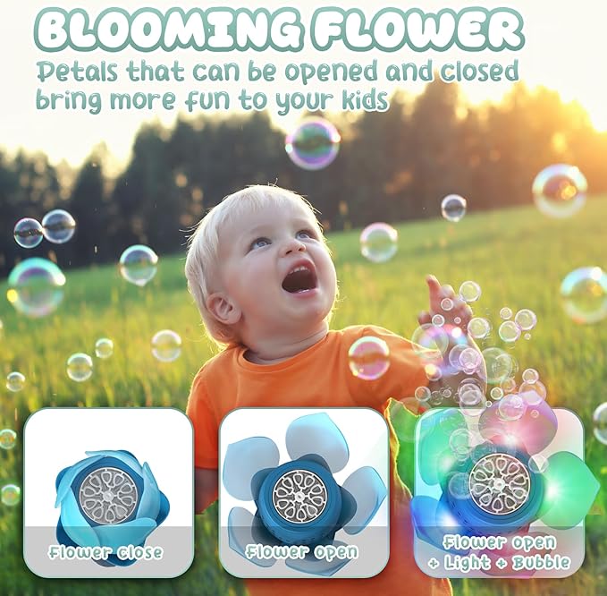 PANACARE Bubble Wand Blower for Kids Handheld Lotus Bubble Wand Automatic Bubble Machine with Battery/Light/10000+Bubbles/Bubble Solution Bubble Toy Gift for Girl Boys Party Weddings Outdoor Indoor