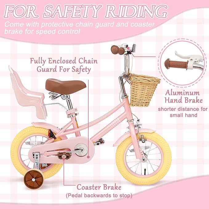 XJD Girls Bike for Toddlers and Kids Ages 2-12 Years Old,12 14 16 Inch Kids Bike with Training Wheels & Basket