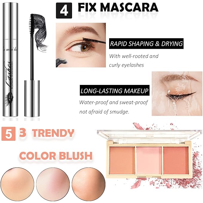 All in One Makeup Kit for Women-Full Professional Kit With 12 Color Eyeshadow, Foundation, Lipsticks, Eyeliner, Blush, Eyebrow Soap, Makeup Brush, Makeup Gift Set for Women Teens (Cool Grey)