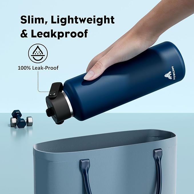 POWCAN 24 oz Water Bottle Insulated: BPA-Free, Leakproof Lid with Straw, Lightweight, Flex Cap, Stainless Steel Water Bottle for Office, Men, Gym, Commute, Worker, Walking, Cycling (Indigo Blue)