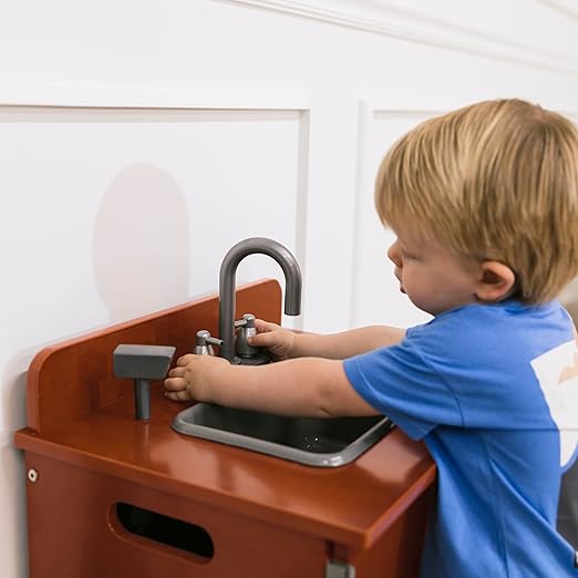 ECR4Kids Play Kitchen Sink, Wooden Playset, Dark Walnut
