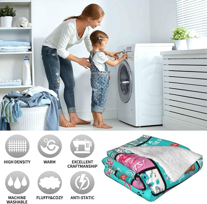 Black Nurse Blanket Gift for Women Ultra Soft Nursing Flannel Blanket Lightweight Cozy Print Blankets Gift for Couch Sofa Bed 80" x 60"