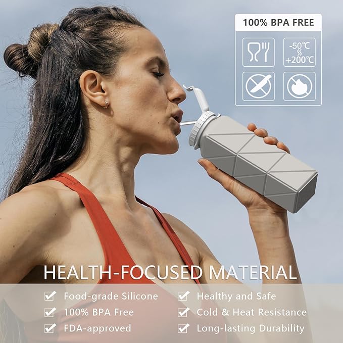 Collapsible Water Bottles with Straw 20.6oz, Silicone Foldable Portable Water Bottle, Lightweight Reusable Leakproof for Travel Camping Hiking Cycling Yoga Sports, 1 Pack (Starlight)