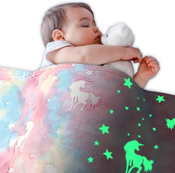 Viviland Kids Throw Blanket Glow in The Dark, Pink Unicorn Toddler Blankets for Girls, Soft Warm Lightweight Plush Throw Blanket Fleece for Sofa Chair Couch Bed Gift for Kids, 30" x 40"