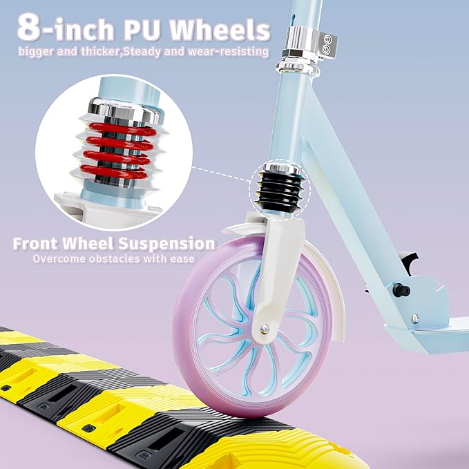 PHOEROS Kick Scooter for Kids Ages 6-12,Teens & Adults, Youth. Lightweight Aluminum Kick Scooter for Teens Adults Boys Girls with 8 inch Big Wheels, Foldable, 3 Height Adjustable, Shock Absorption.