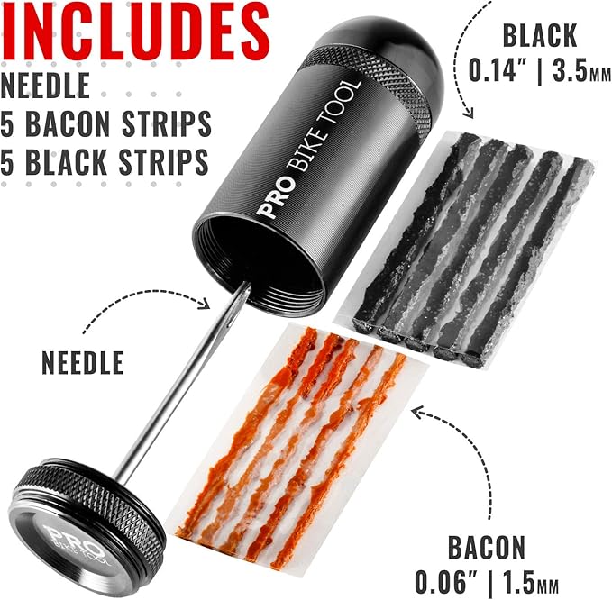 PRO BIKE TOOL Tubeless Bike Tyre Repair Kit – for MTB and Road Bicycle Tyres – Fix a Puncture or Flat, Fast – Tackle Set Includes Storage Canister, Plugger Tool and Plugs