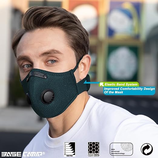 BASE CAMP Family Pack Dust Mask, Breathable Reusable Respirator Mask with 6 Activated Carbon Filters(Dark Tiber)