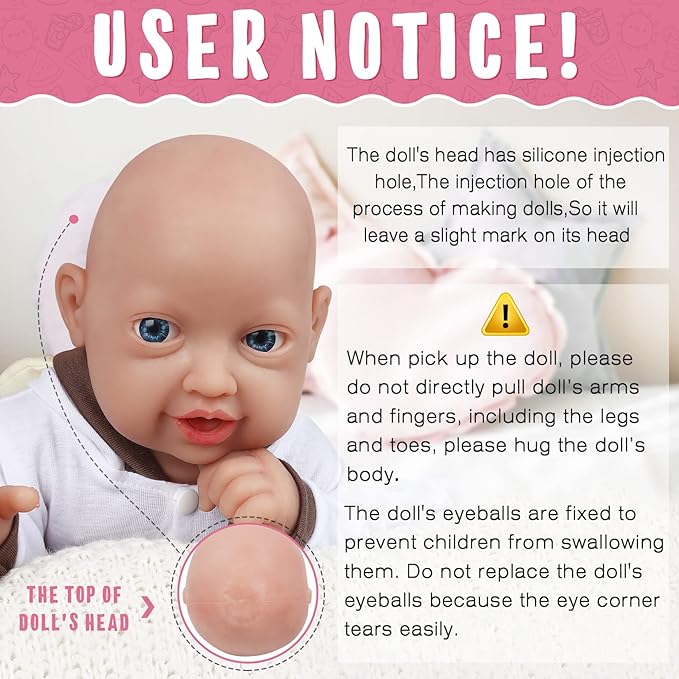 Vollence 10 inch Full Body Silicone Baby Dolls That Look Real, Not Vinyl Dolls, Soft Realistic Newborn Lifelike Silicone Baby Dolls Gifts for Kids Birthday Gifts - Girl
