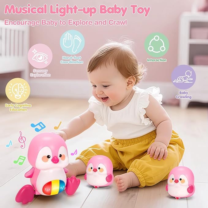 Baby Toys 6-12 Months, Musical Penguins Crawling Infant Toys, Early Learning Toy for Tummy Time with Light & Sound, Birthday Gifts for Babies Newborn Boys Girls 0-3-6 7 8 9 10 11 Months 1 Year Old