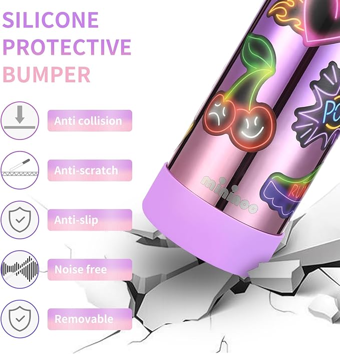 Mininoo Kids Water Bottle, Girls Water Bottles for School, 16oz Metal Water Bottle Kids with Straw Lid