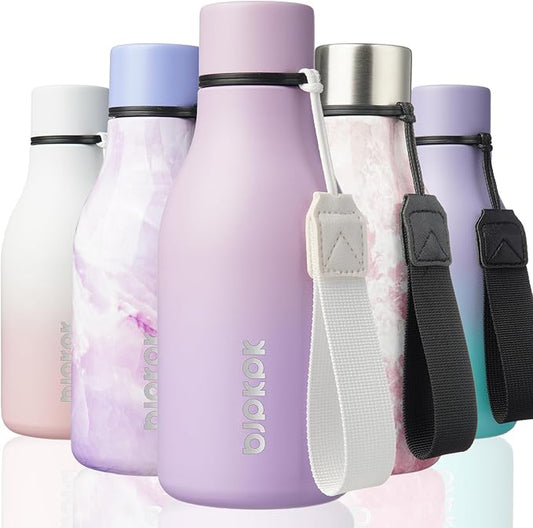 BJPKPK Insulated Water Bottles, 12oz Stainless Steel Metal Water Bottle with Strap, BPA Free Leak Proof Thermos, Mugs, Flasks, Reusable Water Bottle for Sports & Travel, Dreamy Purple