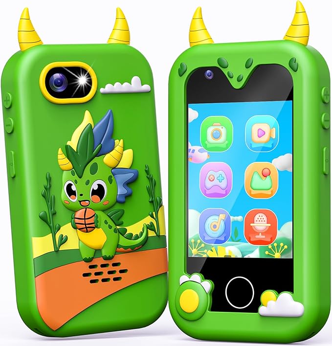 Kids Play Phone Toys, Smart Phone with Dual Camera - Christmas Birthday Gift for Kids Aged 3-12, Toddler Toys Pretend Phone with Music Player, Educational Learning Games with 32GB Memory Card, Green