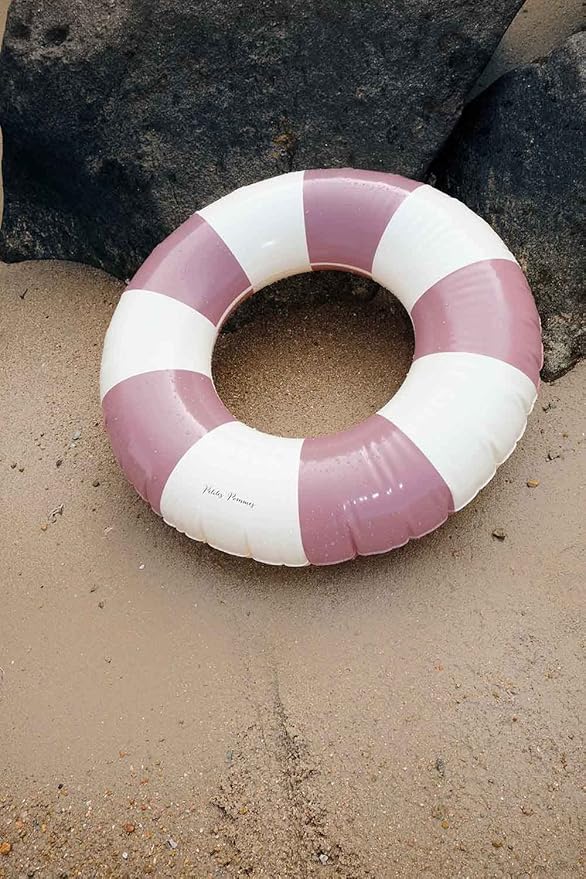 Petites-Pommes Pool Floats Kids for Toddlers - Durable Inner Tube, Handprinted Classic Striped Design Tire Tube Float, Soft Comfort Seaming, Packable Floats for Travel, Vintage Pink, 24 inch