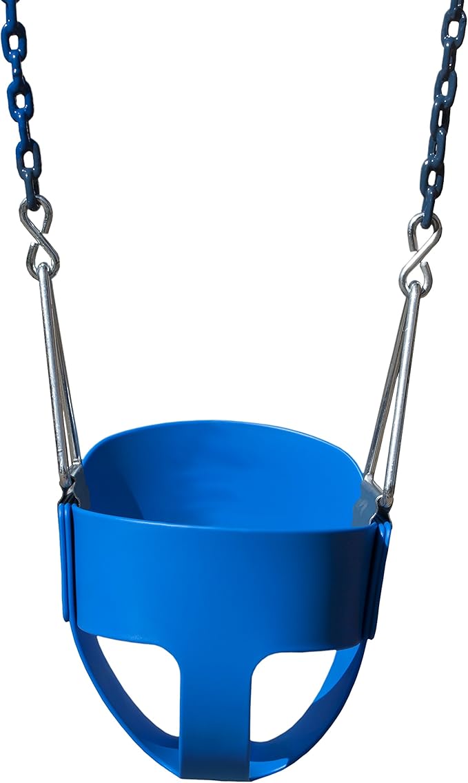 Gorilla Playsets 04-0008-B/B Full Bucket Toddler Swing, Blue Bucket, Blue 60" Plastic Coated Chains, 50 lb Capacity