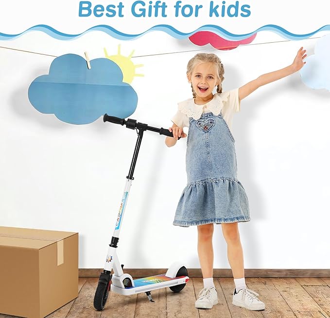 Caroma Electric Scooter for Kids Ages 6-14, 150W/180W Motor,10 MPH Max Speed & 7 Miles,Adjustable Height & Speed,Colorful Lights,LED Display,Foldable Kids Electric Scooter 132 Lbs Max Load