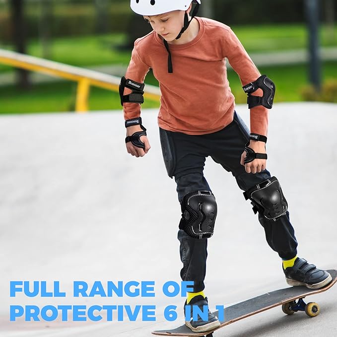 BOSONER Knee Pads for Kids Roller-Skating: Adjustable Protective Gear Set Knee Elbow Pads Wrist Guards for Bike Cycling Skateboarding Scooter Gifts 3-8/9-15 Years Boys Girls