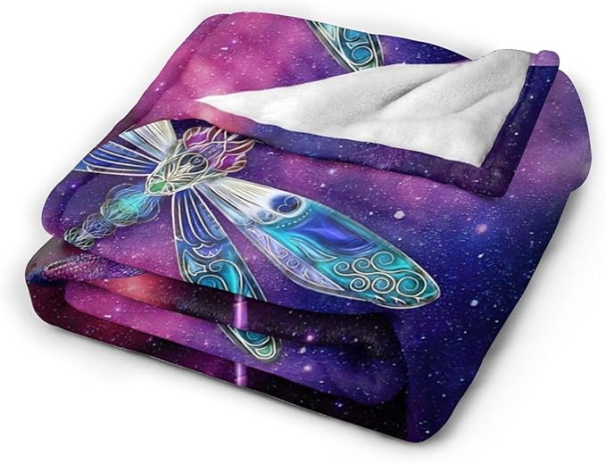 Dragonfly Throw Blanket Flannel Fleece Galaxy Starry Sky Cozy Plush Ultra Soft Warm Blankets Fuzzy Party Blanket Caring Gifts for Girls Women Men Boys 80"X60"