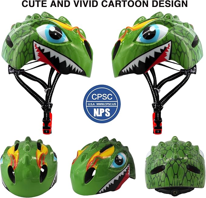 Toddler Helmet Kids Bike Helmet for 2 3 4 5 6 7 8 Years Old Girls with 3D Dinosaur Design Protective Gear Set and Safety Certified, Toddler Bike Cycling Skating Skateboard Scooter Helmet