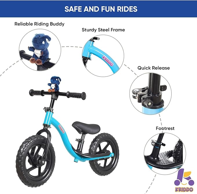 KRIDDO Toddler Balance Bike 2 Year Old, Age 24 Months to 5 Years Old, Early Learning Interactive Push Bicycle with Steady Balancing, Gift Bike for 2-5 Boys Girls, Blue