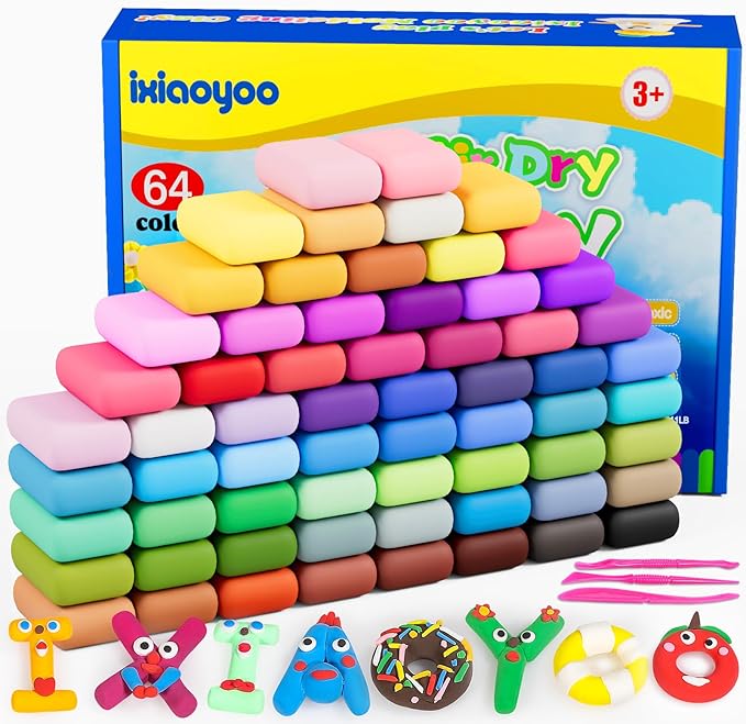 Air Dry Clay, Modelling Clay for Kids, 64 Colors DIY Molding Magic Clay for with Tools, Soft & Non-Sticky, Toys Gifts for Age 3 4 5 6 7 8+ Years Old Boys Girls Kids