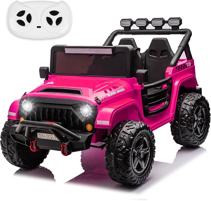 NEWQIDA 24V 2 Seater Ride on Car w/Remote Control 4wd Kids Electric Vehicles Ride on Toys Car, EVA Tires Wheels, 20" Spacious Seat, LED Lights, Music, Spring Suspension, 4x200W Motors, Hot Pink