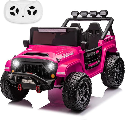 NEWQIDA 24V 2 Seater Ride on Car w/Remote Control 4wd Kids Electric Vehicles Ride on Toys Car, EVA Tires Wheels, 20" Spacious Seat, LED Lights, Music, Spring Suspension, 4x200W Motors, Hot Pink