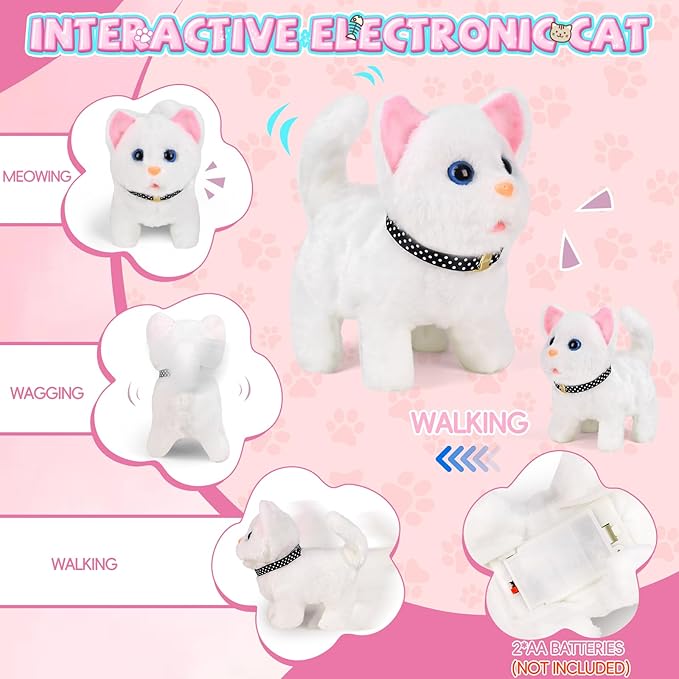 Doctor Kit for Girls, 27 Pcs Veterinarian Playset with Walking Cat Toy, Carrying Bag, Stethoscope & Dress Up Costume, Pretend Play Gift for Kids Toddlers Ages 3 4 5 6 Year Old