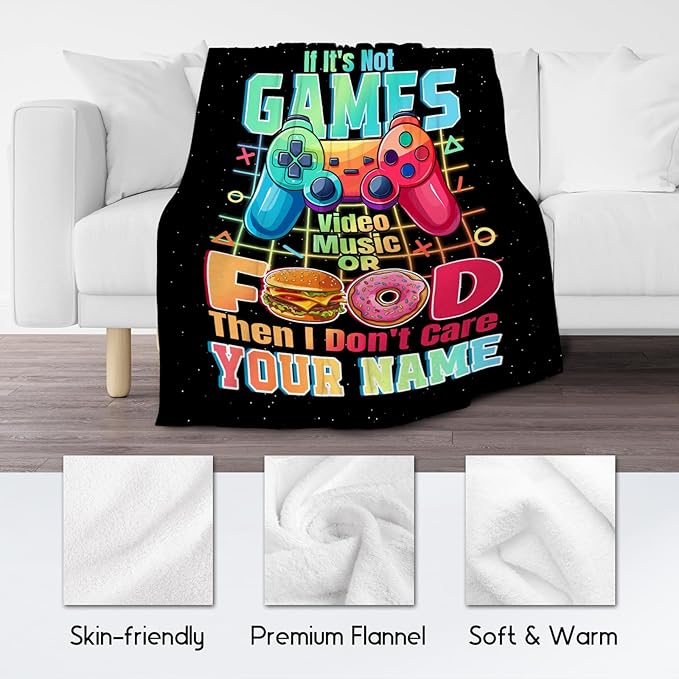 UNIKITTY Personalized Boys Blanket - Gaming Blanket for Kids Adults - 50"x60" Custom Girls Throw for Bed Couch Sofa Video Games Accessories - Boys Room Decor Presents Ideas