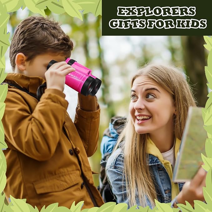 Libima 24 Pcs Binoculars for Kids Educational Compact Kids Binoculars with Neck String Toddler Telescope for Boys Girls Learning Bird Watching Camping Hiking Travel Safaris Birthday Gifts(Pink)