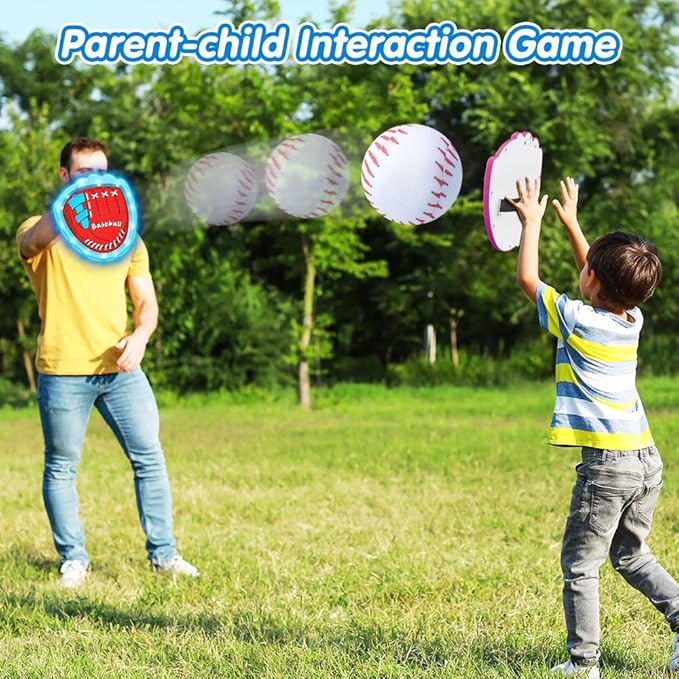 VATOS Toss and Catch Ball Game Set, 6 Sticky Balls & 4 Baseballs Training Glove with LED Light, Outdoor Toys Backyard Garden Lawn Games Sports for Kids Boys Girls 3-12