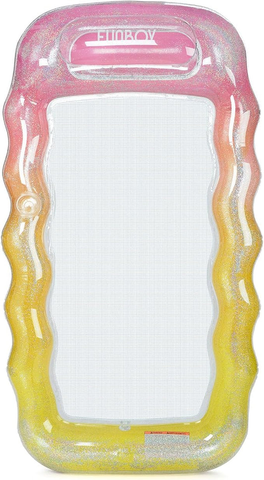 FUNBOY Clear Inflatable Mesh Pool Lounger Mesh Water Hammock with Built-in Pillow 70" Pool Hammock Float for Adults Swimming Pool Accessories & Tanning Pool Lounger Float for Pool Party & Summer