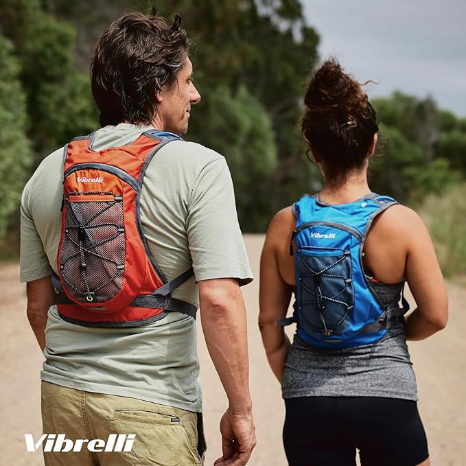 Vibrelli Hydration Backpack & 2L Hydration Bladder - High Flow Bite Valve - Hydration Pack for Cycling, Running, Hiking