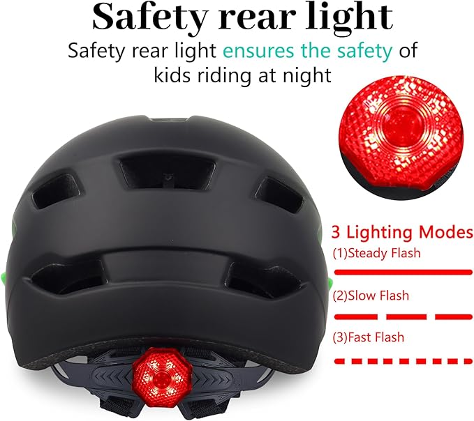 Kids Bike Helmet, Youth Toddler Boys Girls Helmets, 2 Size Adjustable for Ages 2-3-5-8-14 Years, Child Helmet with Visor and LED Light, Lightweight Multi-Sport Bicycle Scooter Cycling Helmets